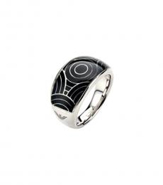 Emporio Armani Silver Black Circle Pattern Ring