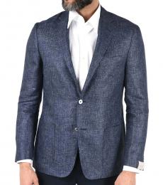Dark Blue Tweed Side Vents Half-Lined Right Blazer