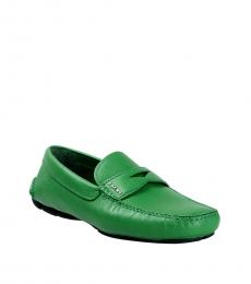 Prada Green Saffiano Leather Loafers