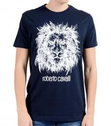 Roberto Cavalli Dark Blue Graphic Lion T-Shirt