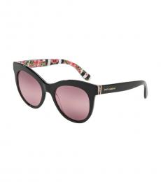Dolce & Gabbana Black Pink Rose Stately Sunglasses