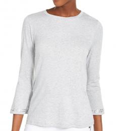 Michael Kors Petite Light Grey Petite Embellished Bell-Sleeve Top