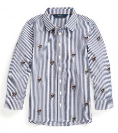 Ralph Lauren Little Girls Navy White Sweater Bear Shirt