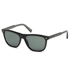 Ermenegildo Zegna Shiny Black-Green Square Sunglasses