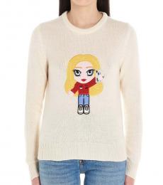 Chiara Ferragni White Cf Mascotte Cashmere Weater