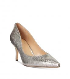 Ralph Lauren Silver Snake Embossed Lanette Heels