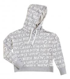 Calvin Klein Light Grey Brush Logo Cropped Hoodie