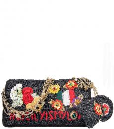 Dolce & Gabbana Black Beaded Straw Large Shoulder Bag