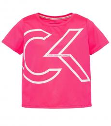 Little Girls Neon Pink Oversized Logo T-shirt