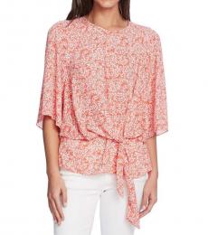 Light Coral Tie Front Top Blouse