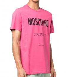 Moschino Pink Logo Print Crewneck T-Shirt
