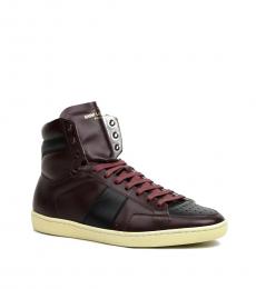 Saint Laurent Maroon Leather High Top Sneakers