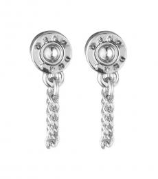 Silver Logo Rivet Chain Front & Back Earrings