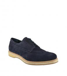 Prada Navy Suede Leather Lace Ups