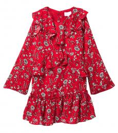 BCBGirls Girls Bright Red Floral Crepe Ruffle Dress