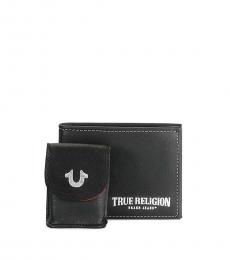 True Religion Black Logo Wallet Set
