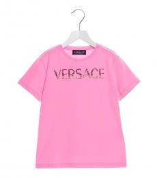 Young Versace Boys Pink Rhinestone Logo T-Shirt
