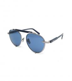Salvatore Ferragamo Dark Metal-Blue Oval Sunglasses