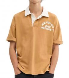 Coach Light Brown Logo Print Polo
