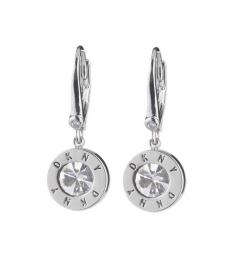 Silver Crystal Logo Drop Earrings