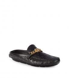 Roberto Cavalli Black Leather Backless Loafers