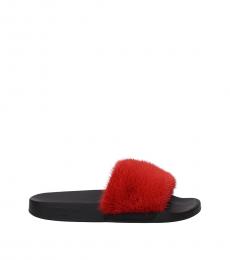 Givenchy Red Fur Strap Slides