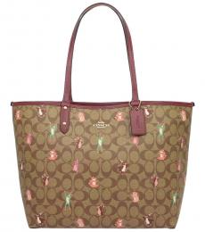 Coach Khaki Reversible Party Animals Large Tote