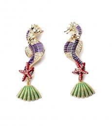 Gold Purple Sea Horse Earrings