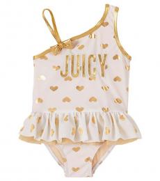 Juicy Couture Baby Girls White Asymmetrical Heart One-Piece Swimsuit