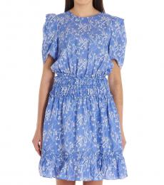 Kenzo Light Blue Flower Print Silk Blend Dress