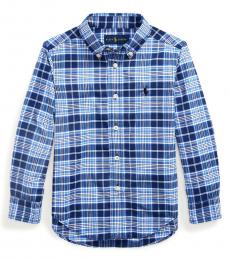 Ralph Lauren Little Boys Blue/White Plaid Performance Poplin Shirt