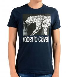 Roberto Cavalli Dark Blue Graphic Crewneck T-Shirt