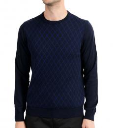 Roberto Cavalli Navy Blue Geometric Print Sweater