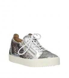 Giuseppe Zanotti Silver Sequined Low Top Sneakers