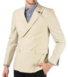 Light Grey Cc Collection Silk And Cotton Peak Lapel Double-Breasted Reset Blazer Drop 8R