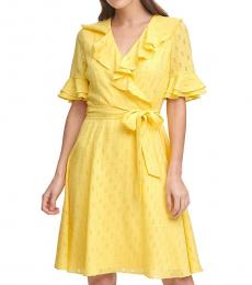 Lemon Faux Wrap Dress