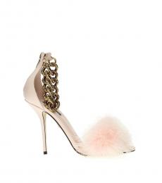 Dolce & Gabbana Pink Satin Fur Strap Heels