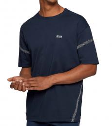 Hugo Boss Navy Blue Interlock-Cotton T-Shirt