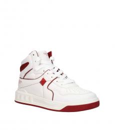 Valentino Garavani White Red Stud High Top Sneakers
