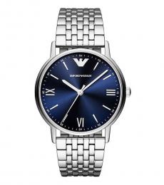 Emporio Armani Silver-Navy Blue Logo Watch