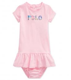 Ralph Lauren Baby Girls Carmel Pink Floral-Logo Dress