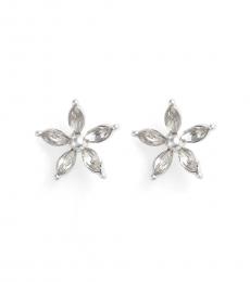 Ralph Lauren Silver Crystal Flower Earrings