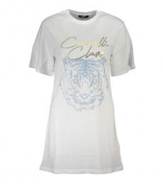 Cavalli Class White Logo Graphic Print T-Shirt Dress