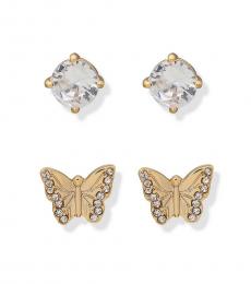 Gold Crystal Butterfly Stud Earrings Set