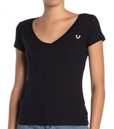 True Religion Black Big Horseshoe V-Neck T-Shirt