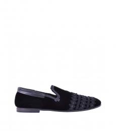 Dolce & Gabbana Black Embroidery Velvet Loafers