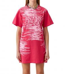 Cavalli Class Light Pink Crewneck Printed Dress