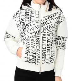Just Cavalli Black & White Logo Print Puffer Jacket