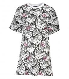 Cavalli Class White Crewneck Printed Dress