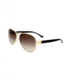 Tory Burch Gold Tone-Black Aviator Sunglasses